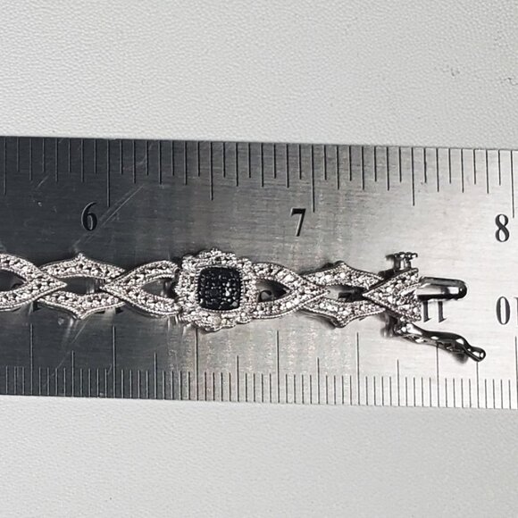 Rhodium-Plated Bracelet – Black & Clear Sparkling Stones - Picture 9 of 13